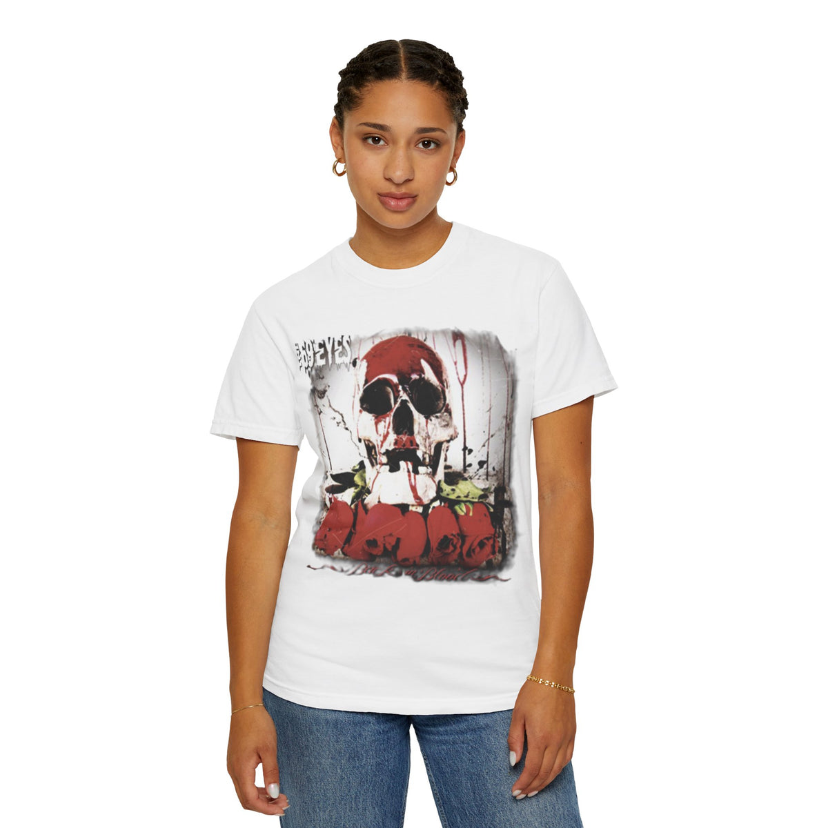 Camiseta The 69 Eyes Back In Blood con calavera y rosas | Camiseta gráfica de banda finlandesa de rock y metal gótico