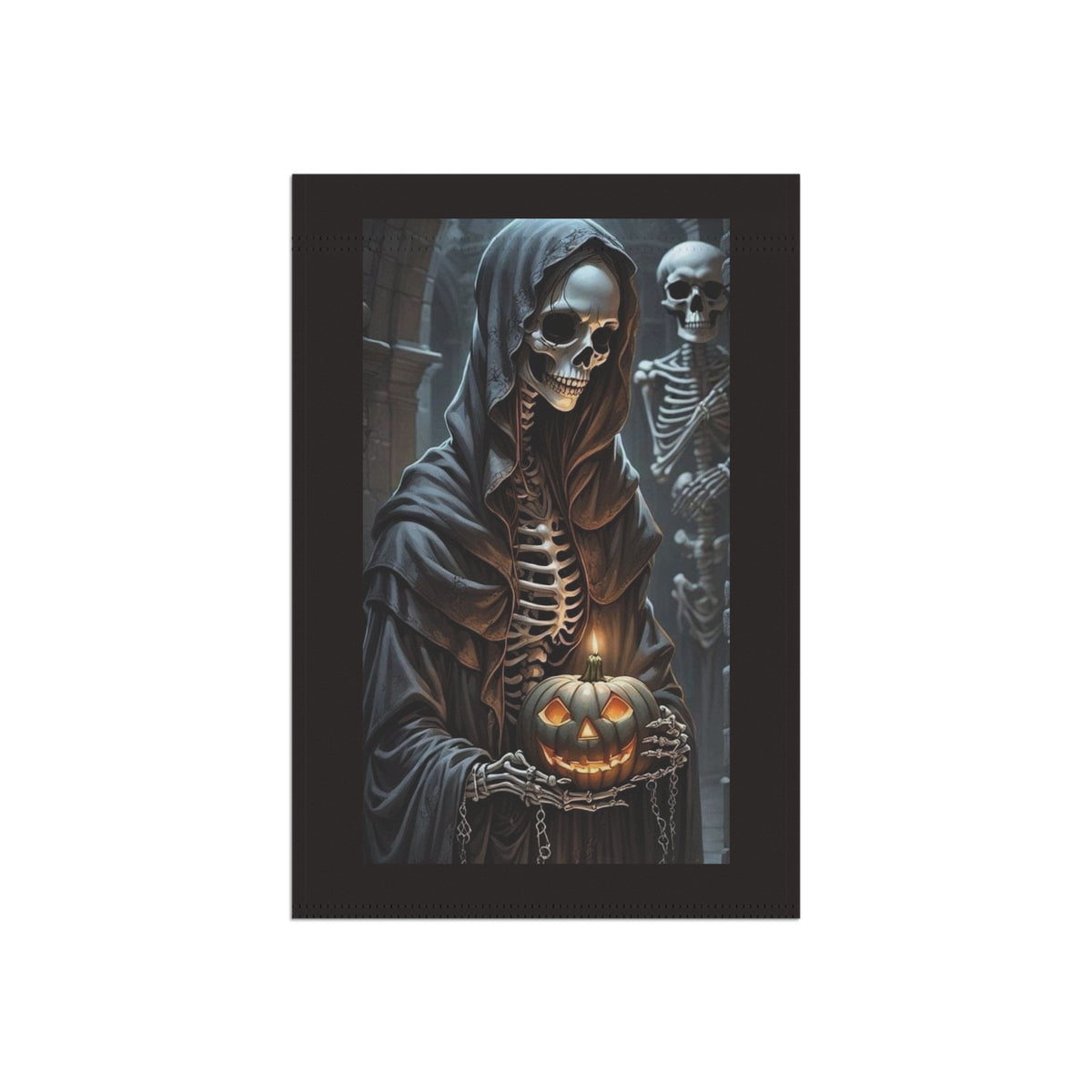 Grim Reaper Skeleton with Jack O'Lantern Garden Banner | Halloween Yard Decor