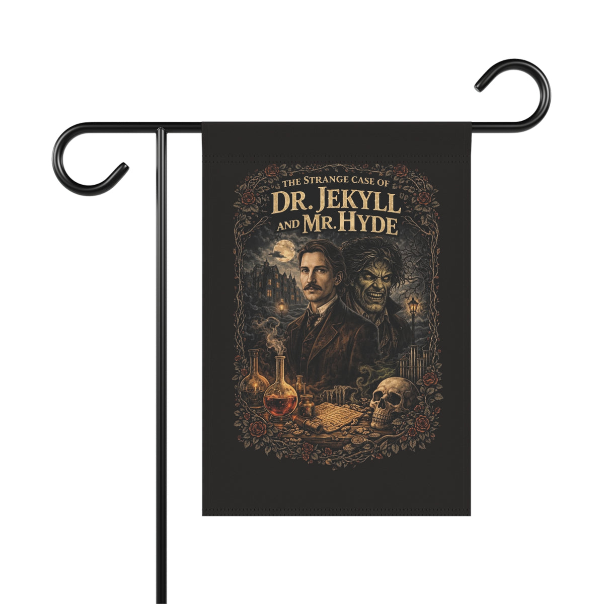 Dr. Jekyll and Mr. Hyde Illustration Garden Flag | Gothic Novel Banner