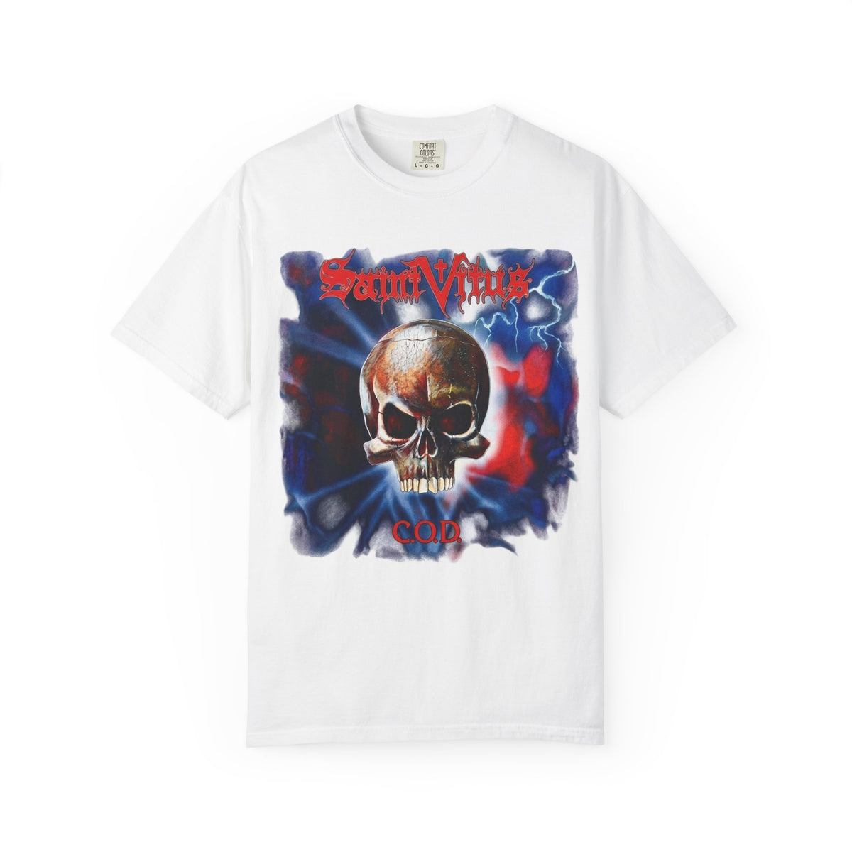 Saint Vitus Skull Graphic T-Shirt - Red Blue Gothic Artwork / Doom Metal Band Tee