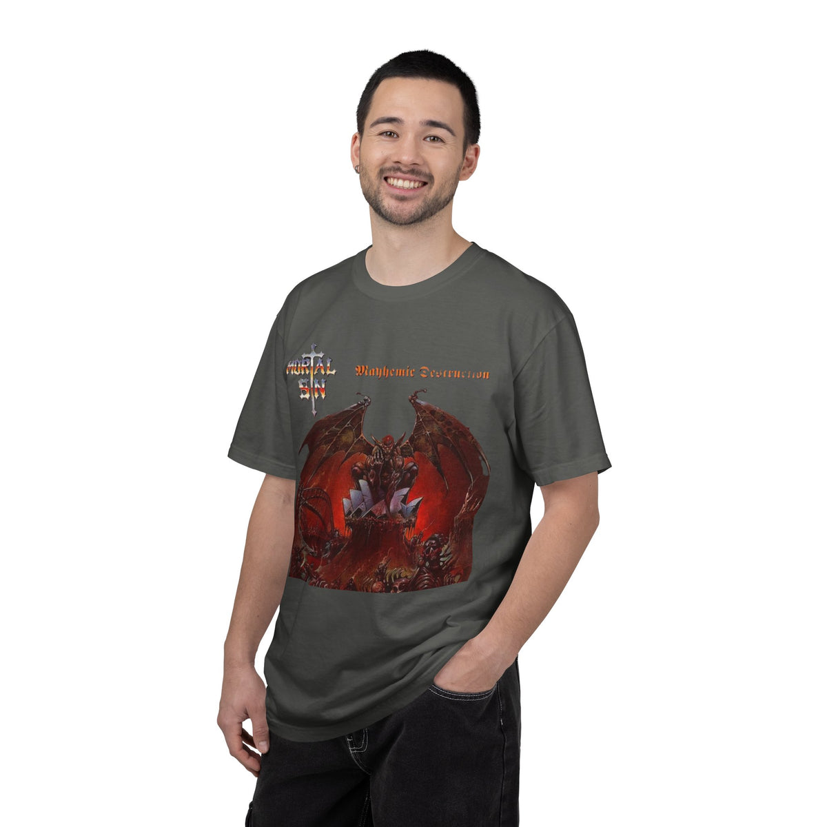 Mortal Sin Mayhemic Destruction Album Cover T-shirt | Australian Thrash Metal Band Tee