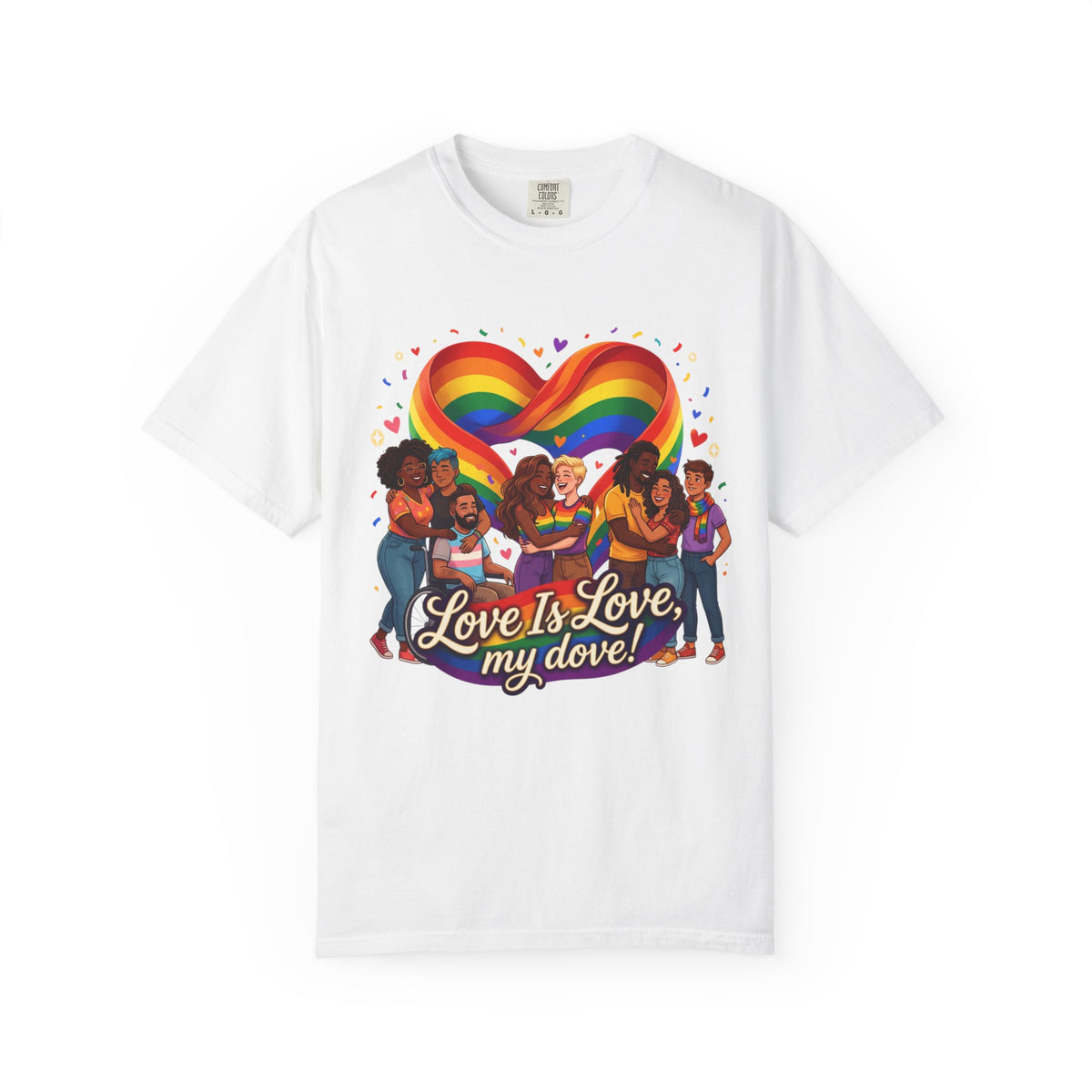 Love Is Love Rainbow Heart LGBTQ T-Shirt | Diverse Couples LGBTQ Pride Illustration Tee