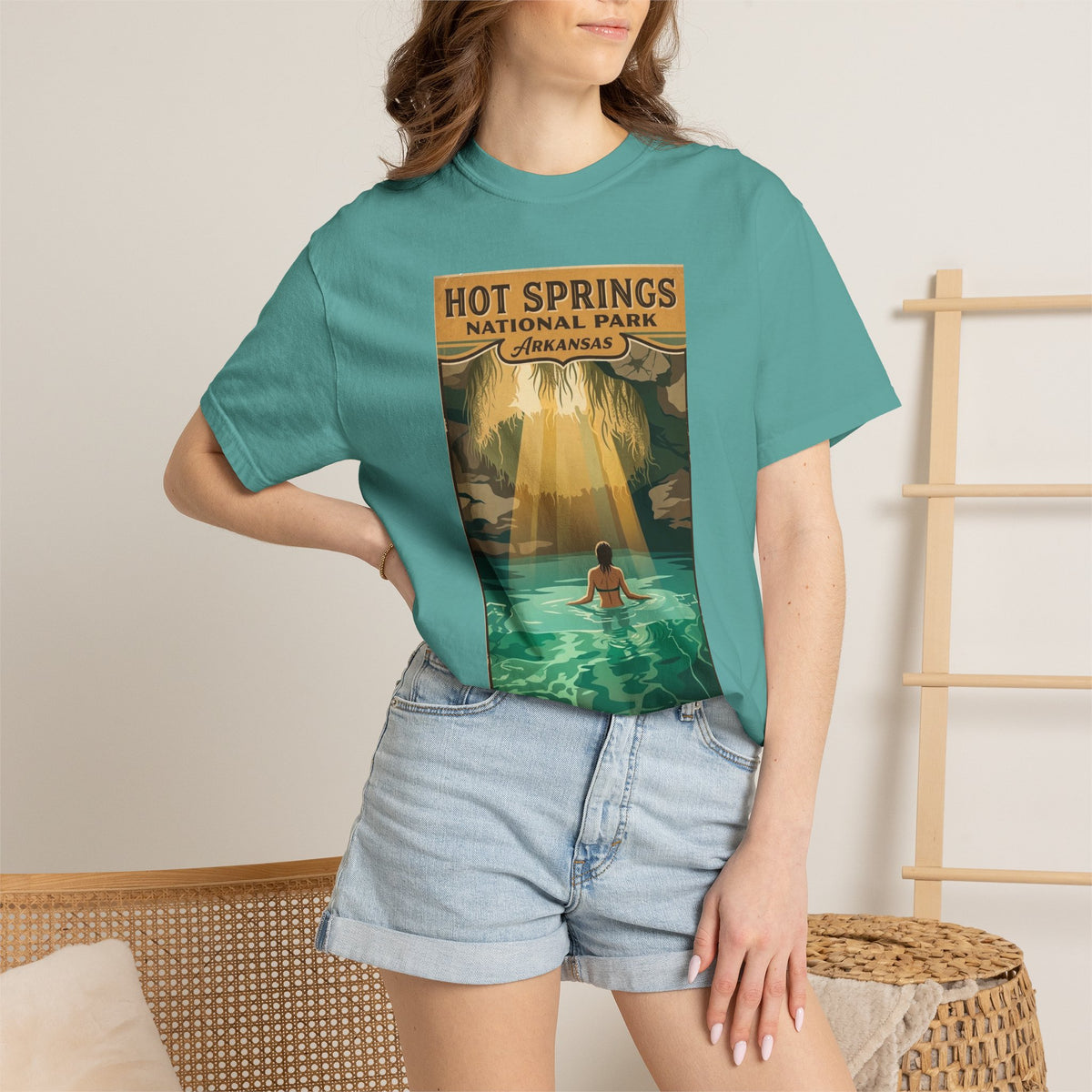 Camiseta con la escena de las termas del Parque Nacional de Hot Springs | Póster retro de viaje
