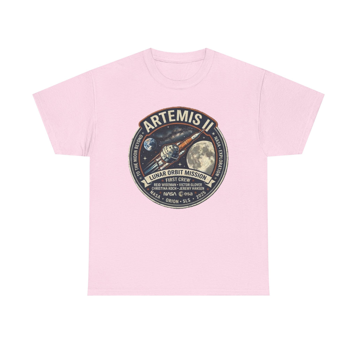 Camiseta de la misión de órbita lunar Artemis II | Gráfico del parche del cohete lunar
