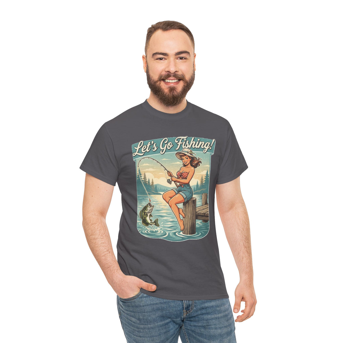 Let's Go Fishing Vintage Angler Graphic T-Shirt