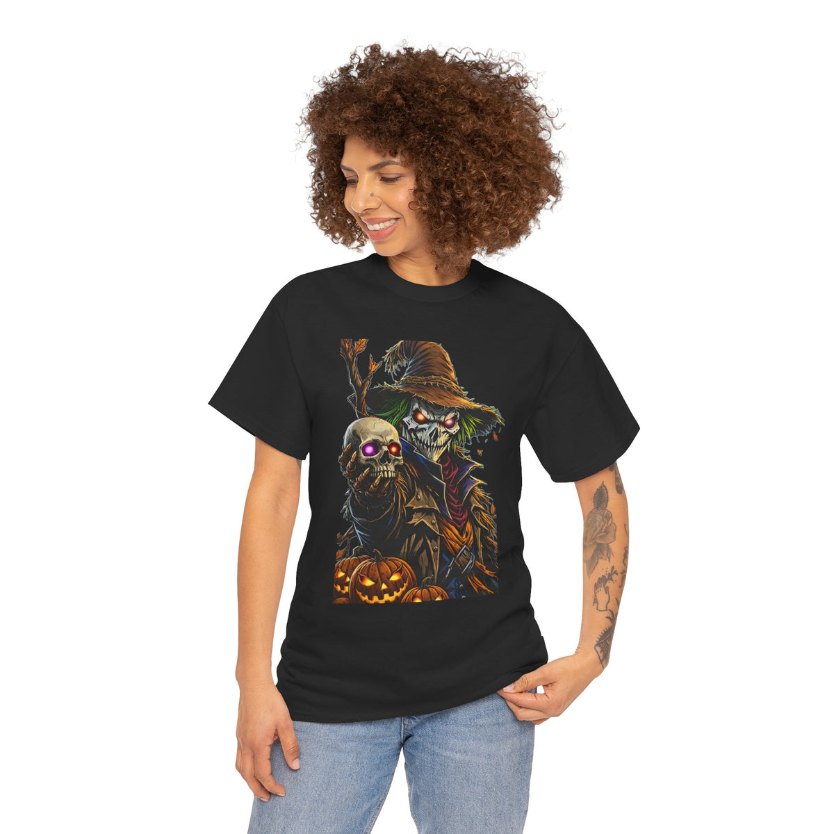 Scarecrow Skull Pumpkin illustration T-Shirt | Halloween Horror Tee