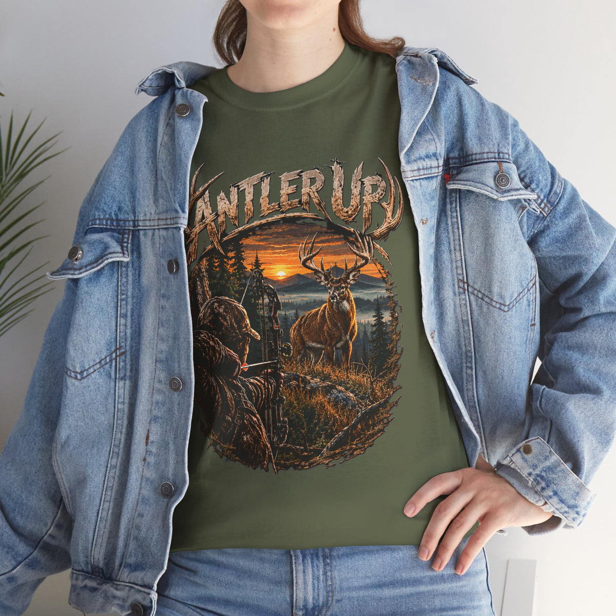 T-shirt Antler Up Deer Sunset | Scène de chasse, cerf en forêt