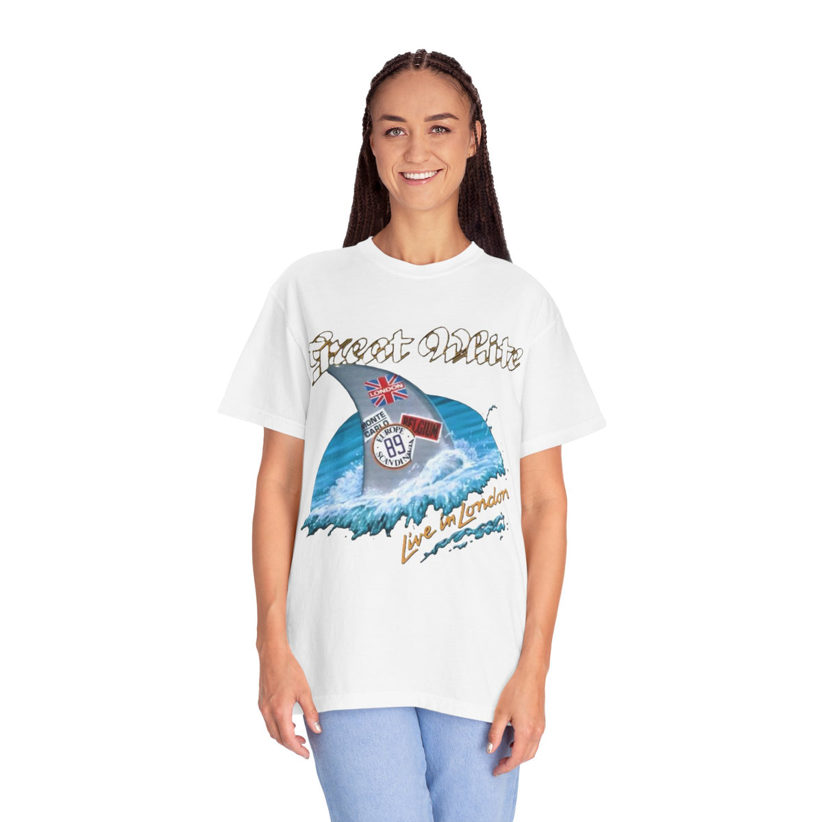 Great White Live in London Shark Surf Wave T-shirt | Live in London 1989 Vintage Tour Tee
