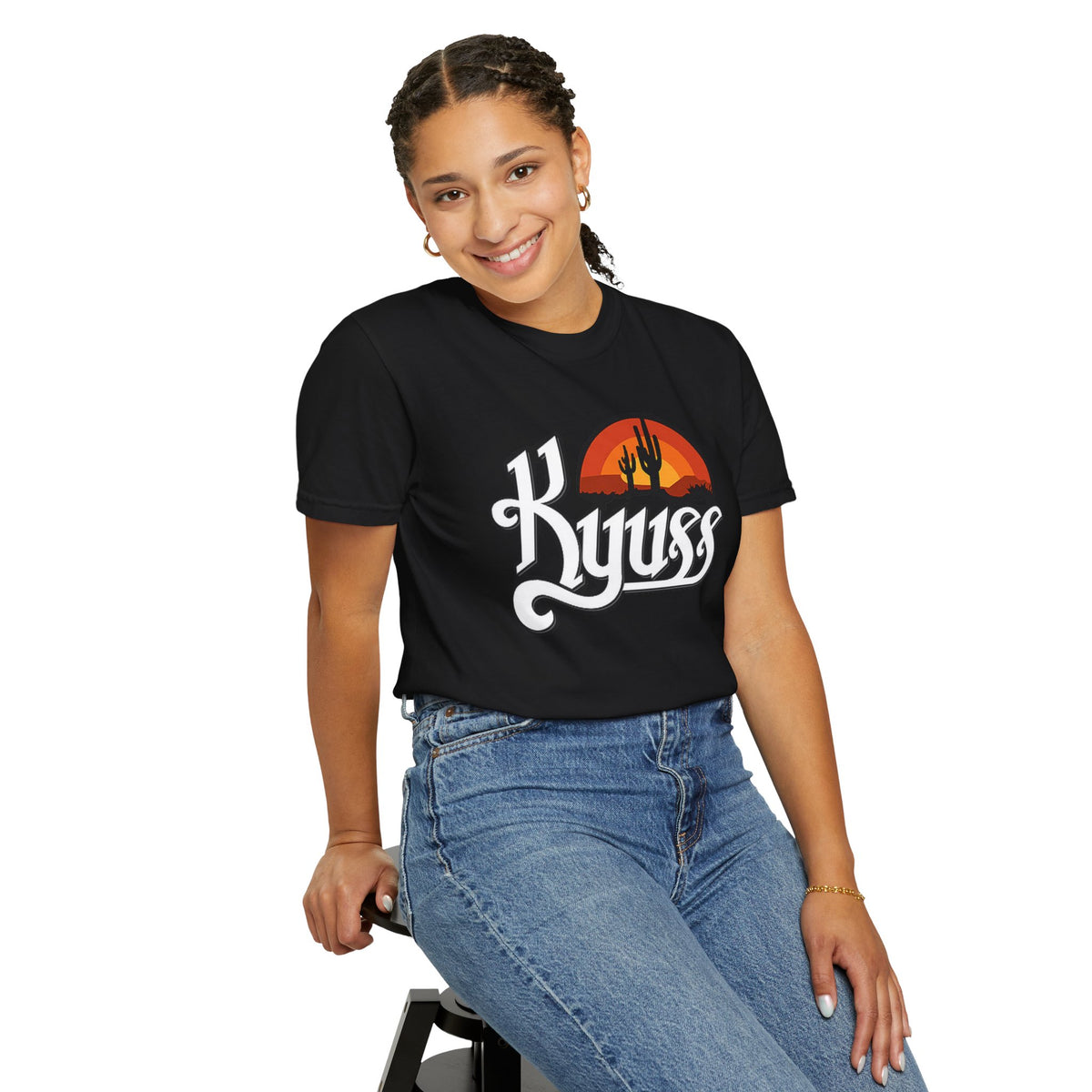 T-shirt Kyuss Desert Sunset Stoner Doom Desert Rock | Logo de groupe américain de Stoner Doom, silhouette de cactus