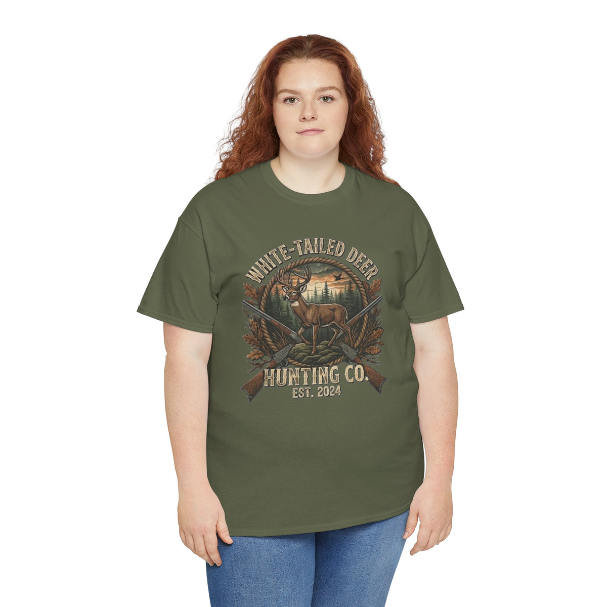 White-Tailed Deer Hunting Co T-Shirt | Deer Rifle Forest Vintage Badge