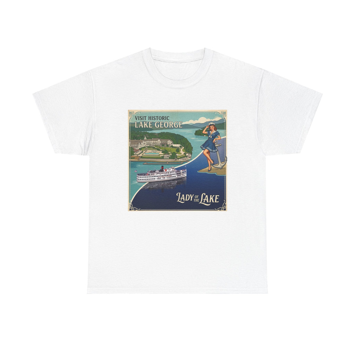 Lake George Upstate NY National / Lady of the Lake vintage poster T-Shirt | Lake George pin up