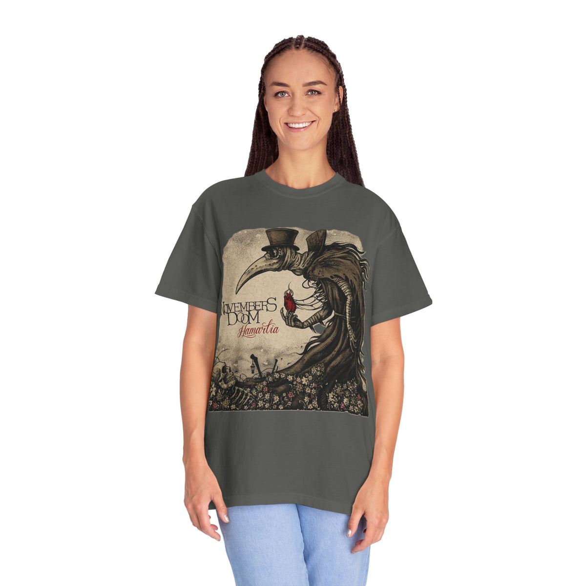 T-shirt du groupe de gothic doom metal Novembers Doom avec l'illustration médiévale de l'album Hamartia