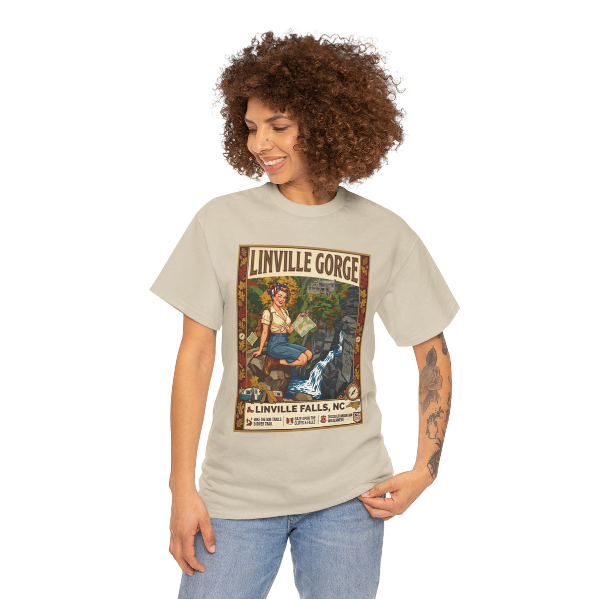 T-shirt avec illustration des chutes de Linville | T-shirt nature avec cascade des gorges de Linville