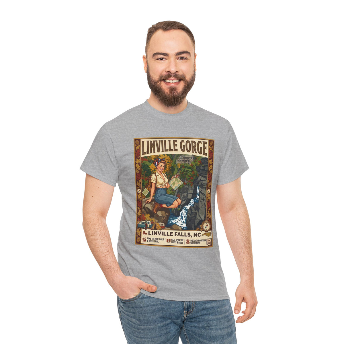 T-shirt avec illustration des chutes de Linville | T-shirt nature avec cascade des gorges de Linville