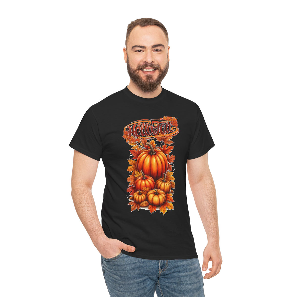 Hello Fall Pumpkin Stack T-Shirt | Autumn Leaves Tee