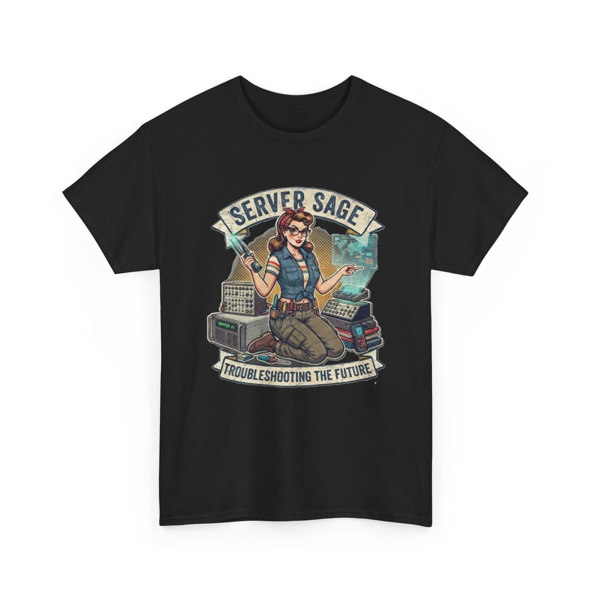 Server Sage Troubleshooting the Future T-Shirt | IT Technician Retro Tech Shirt