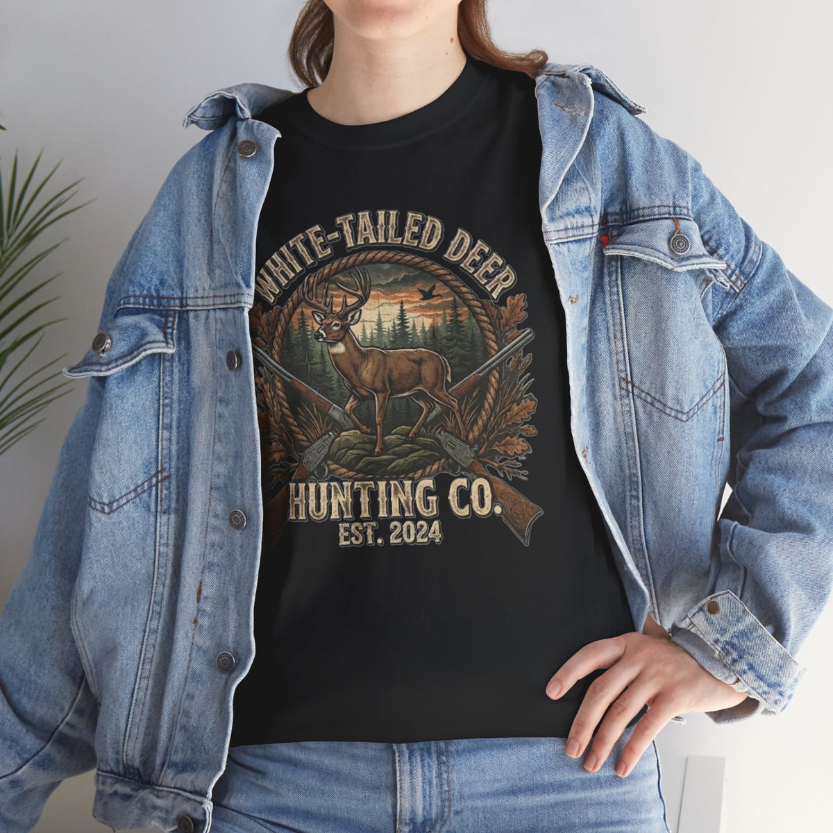 White-Tailed Deer Hunting Co T-Shirt | Deer Rifle Forest Vintage Badge
