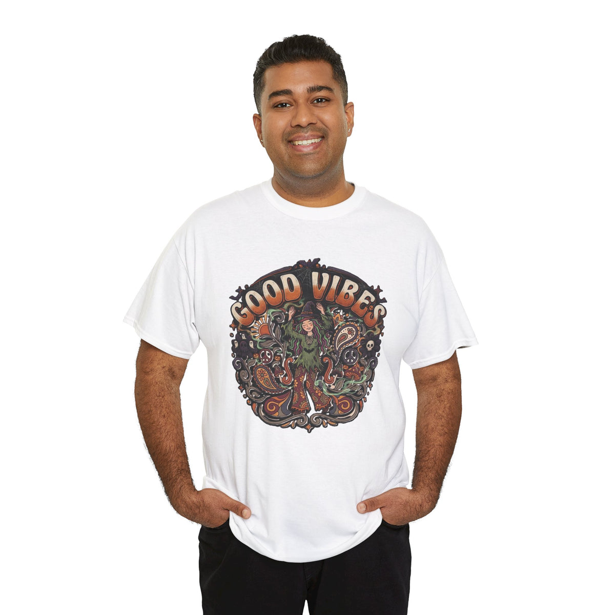 Good Vibes Halloween Tee | Psychedelic Floral Illustration