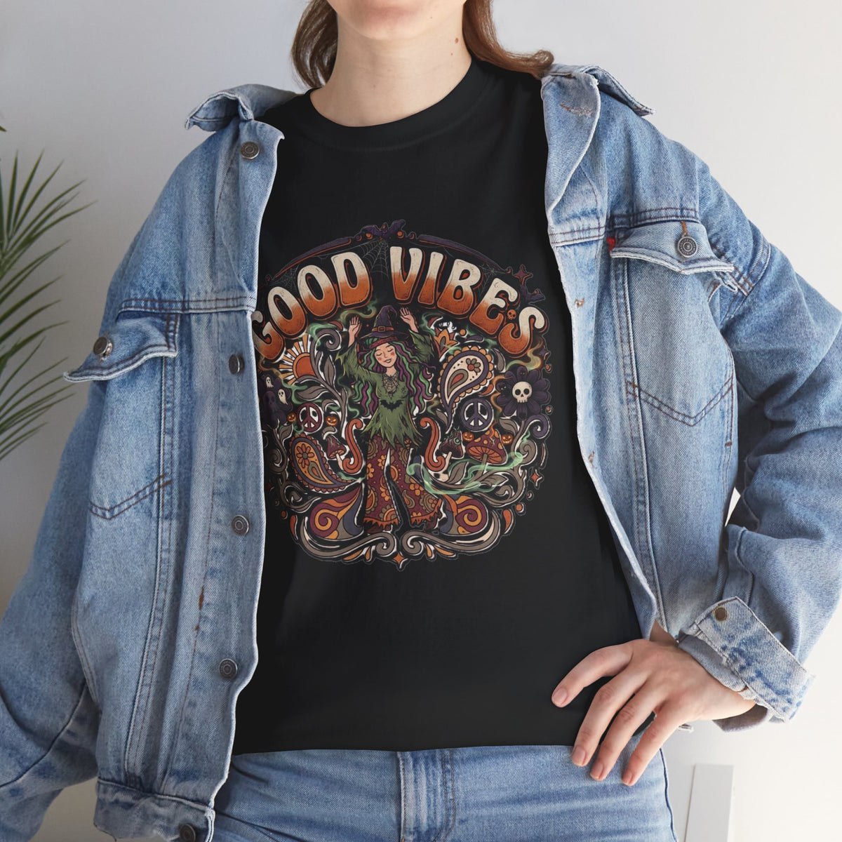 Good Vibes Halloween Tee | Psychedelic Floral Illustration