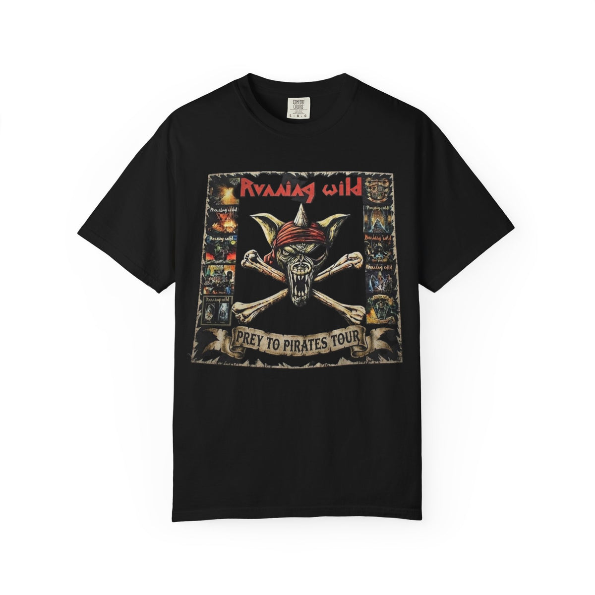 Camiseta de Running Wild con diseño de calavera y tibias cruzadas | Diseño del tour Prey to Pirates