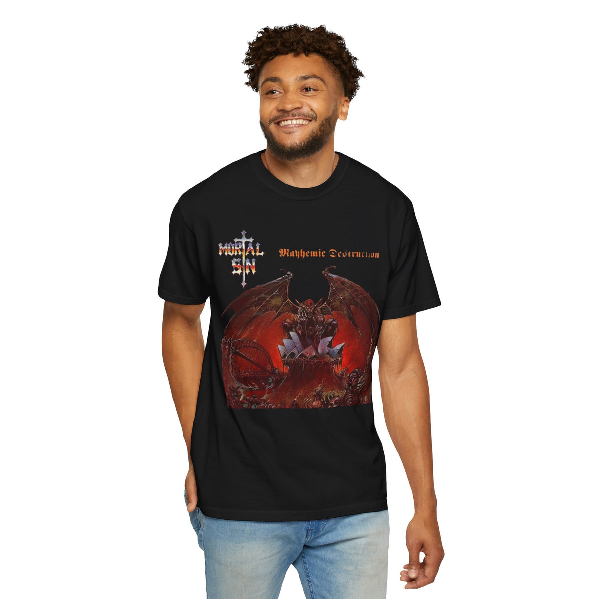 Mortal Sin Mayhemic Destruction Album Cover T-shirt | Australian Thrash Metal Band Tee