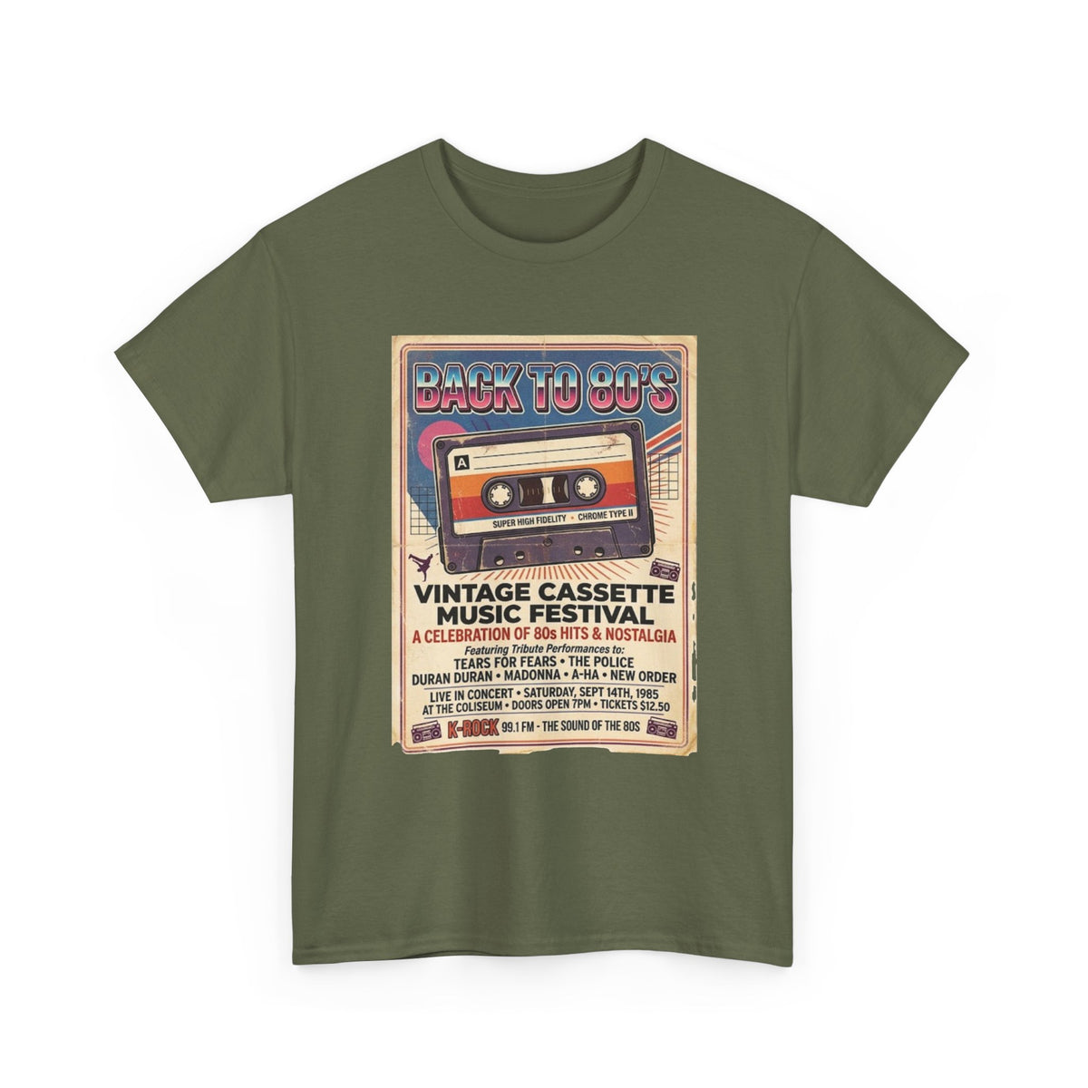 Camiseta del festival de música de casetes vintage "Back to 80s" | Póster retro de cinta
