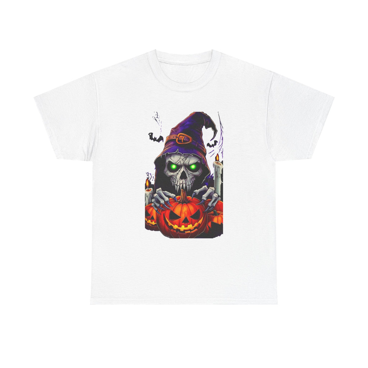 Grinning Skull Witch with Jack-O'-Lantern Tee | Halloween Skull Shirt