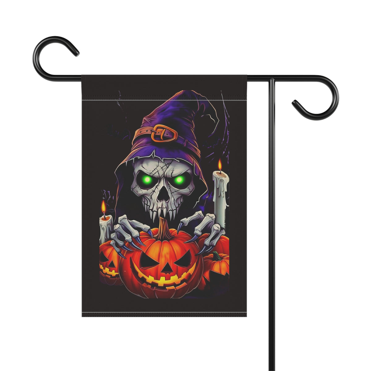 Skull Wizard with Jack-O'-Lantern Garden Flag | Halloween Yard Banner