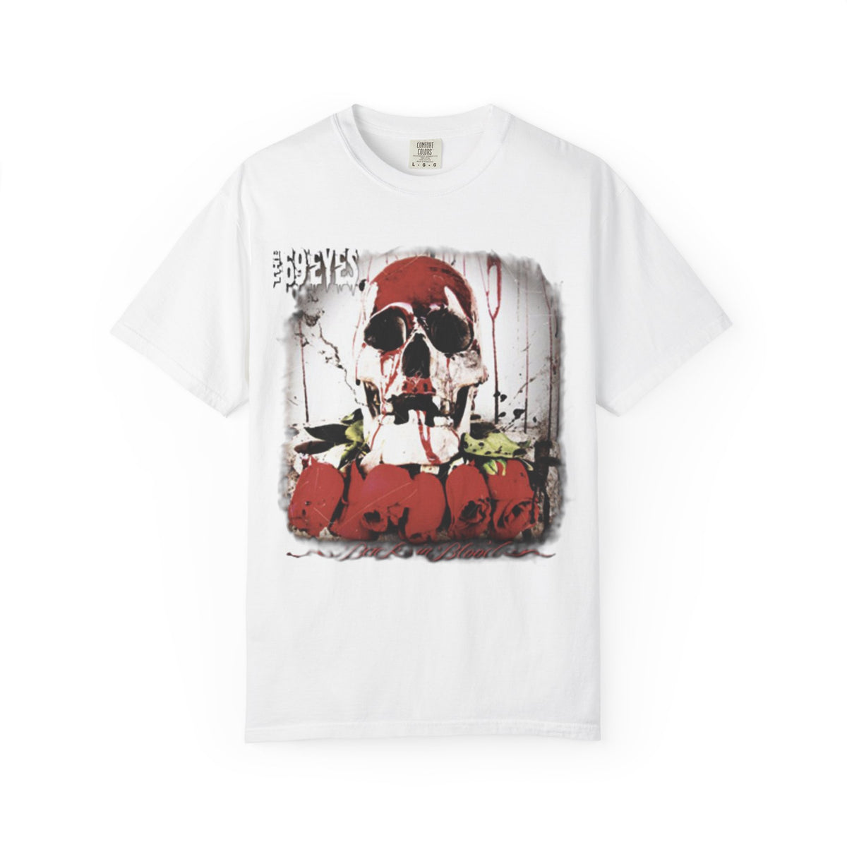 Camiseta The 69 Eyes Back In Blood con calavera y rosas | Camiseta gráfica de banda finlandesa de rock y metal gótico