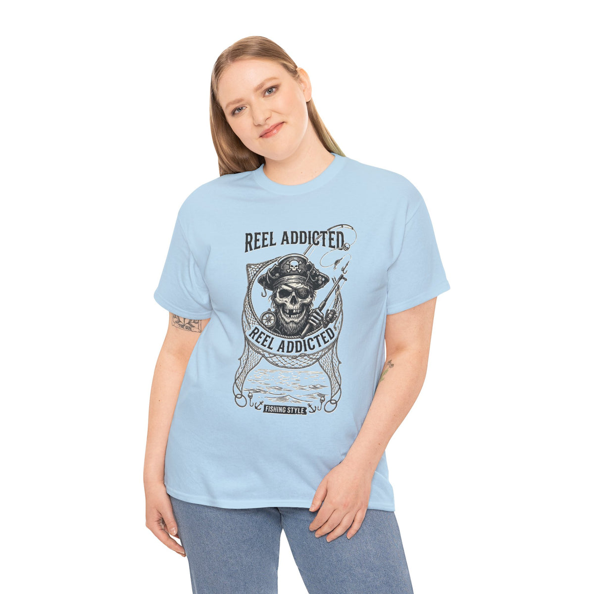 Skull Reel Addicted Fishing Design T-Shirt