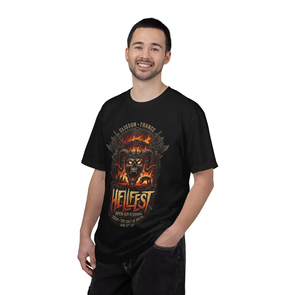 Hellfest Skull Flame Illustration T-shirt | Metal Festival Tee