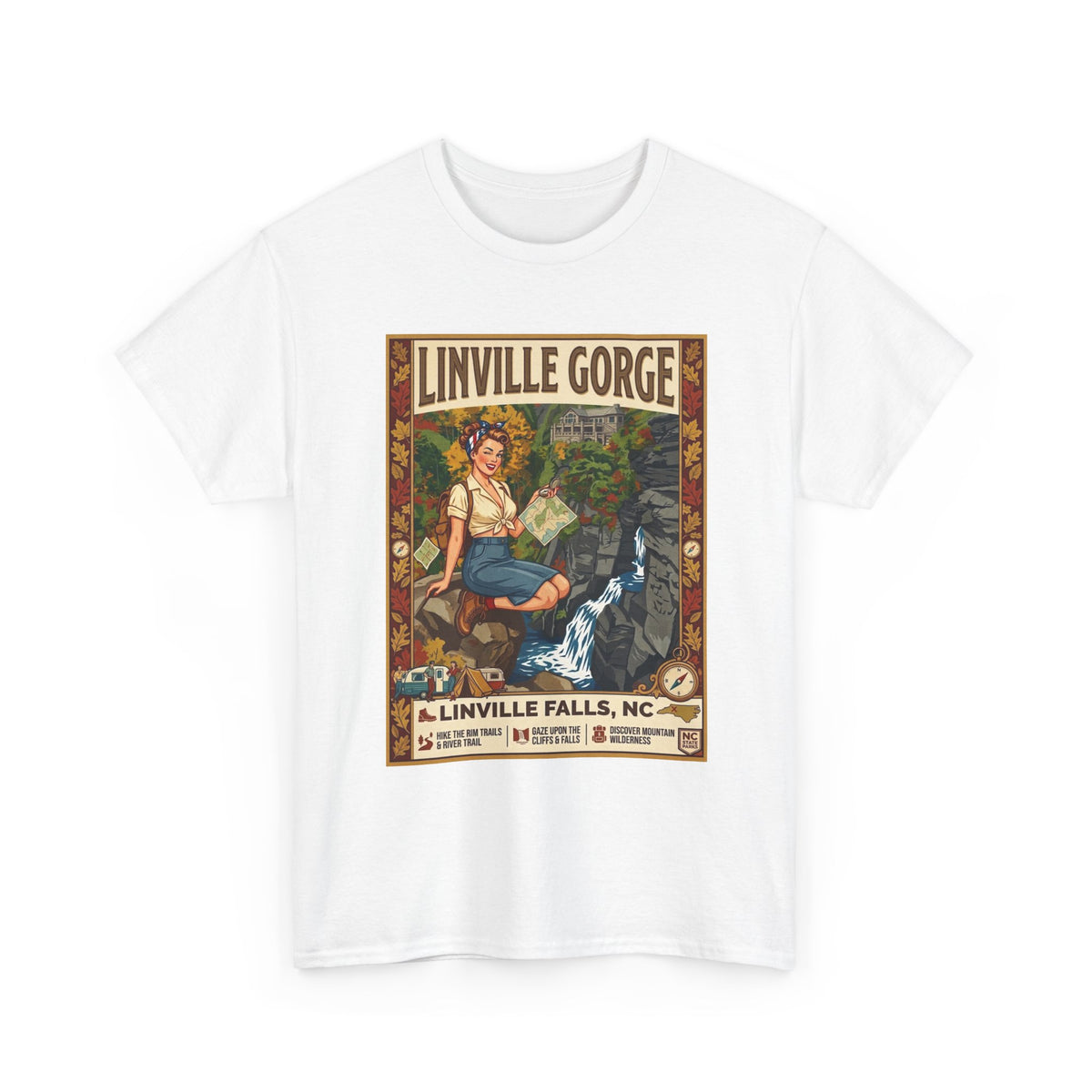 T-shirt avec illustration des chutes de Linville | T-shirt nature avec cascade des gorges de Linville