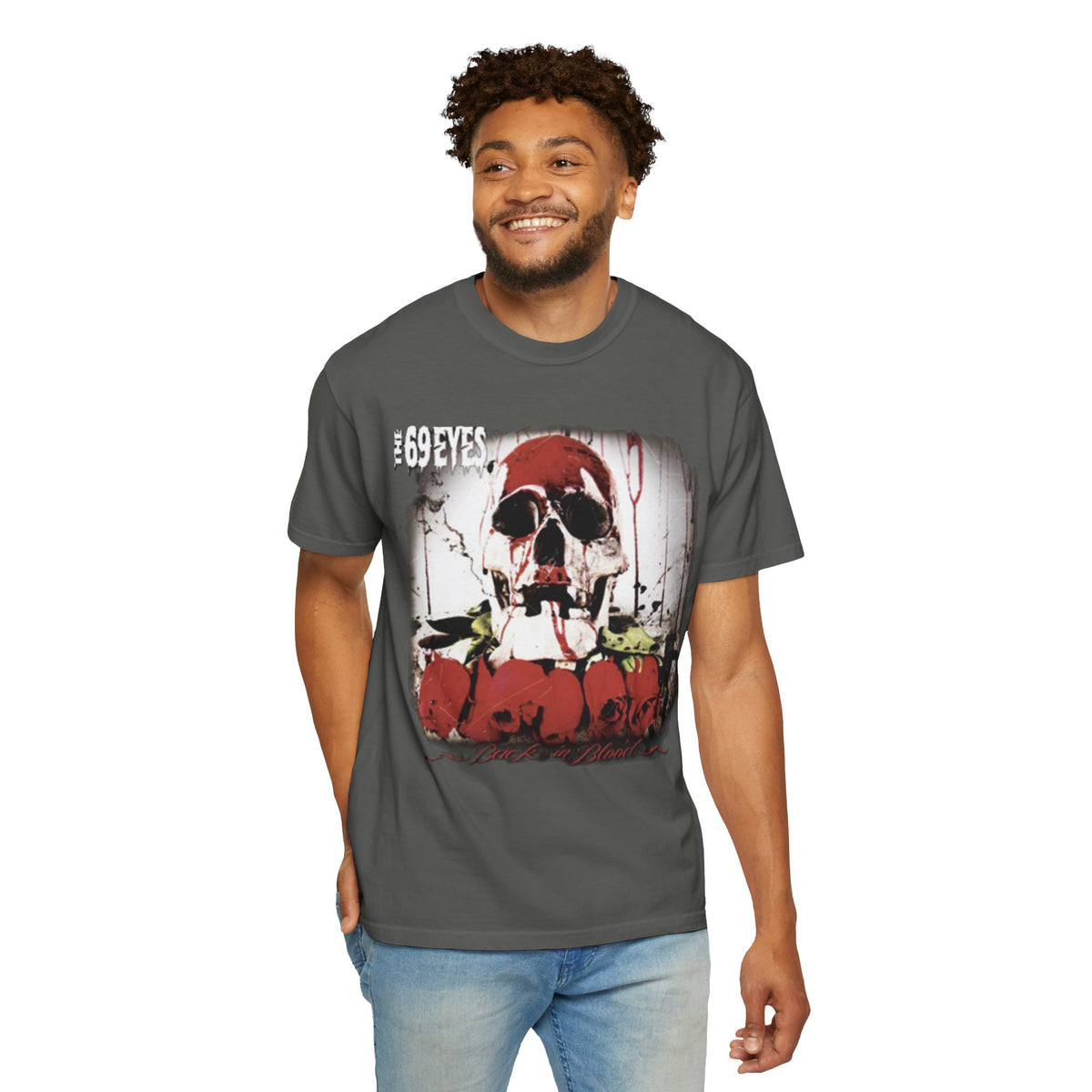 Camiseta The 69 Eyes Back In Blood con calavera y rosas | Camiseta gráfica de banda finlandesa de rock y metal gótico