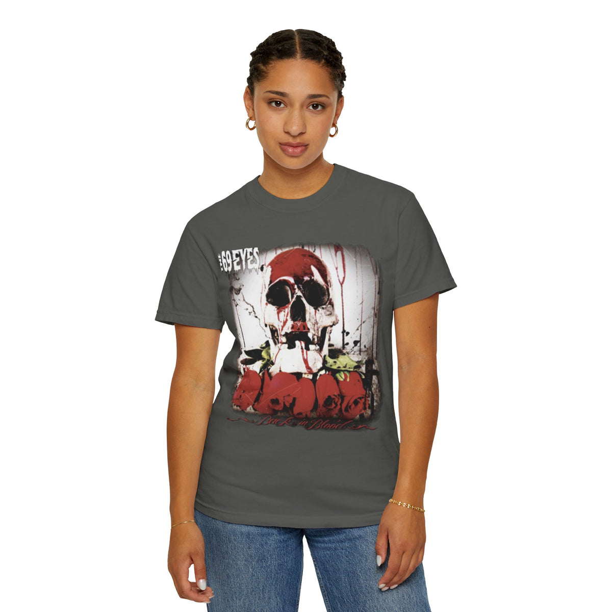 Camiseta The 69 Eyes Back In Blood con calavera y rosas | Camiseta gráfica de banda finlandesa de rock y metal gótico
