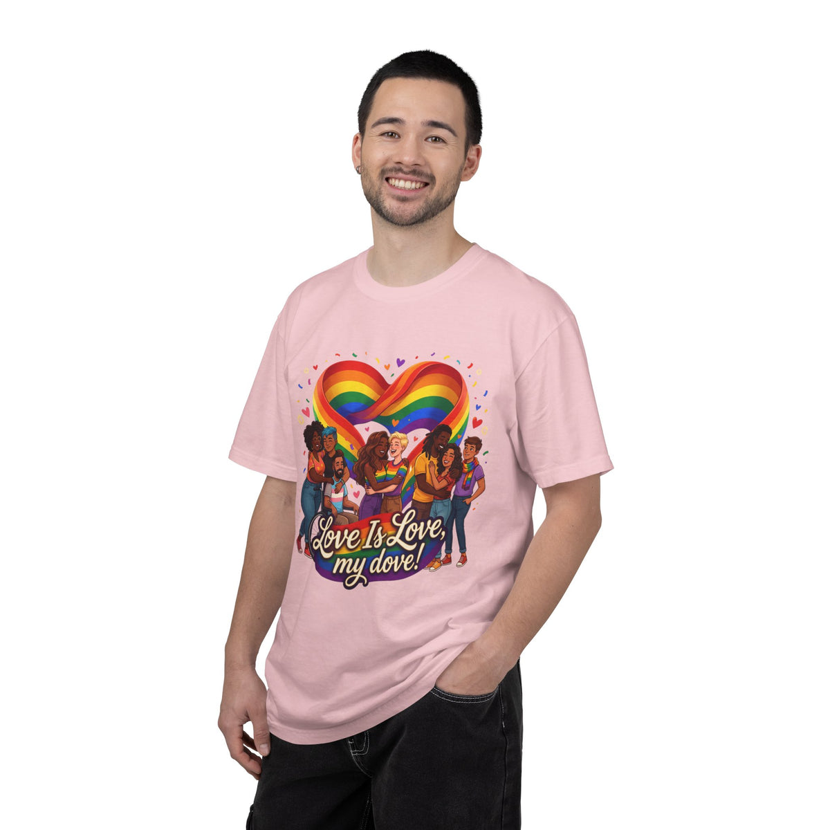 Love Is Love Rainbow Heart LGBTQ T-Shirt | Diverse Couples LGBTQ Pride Illustration Tee