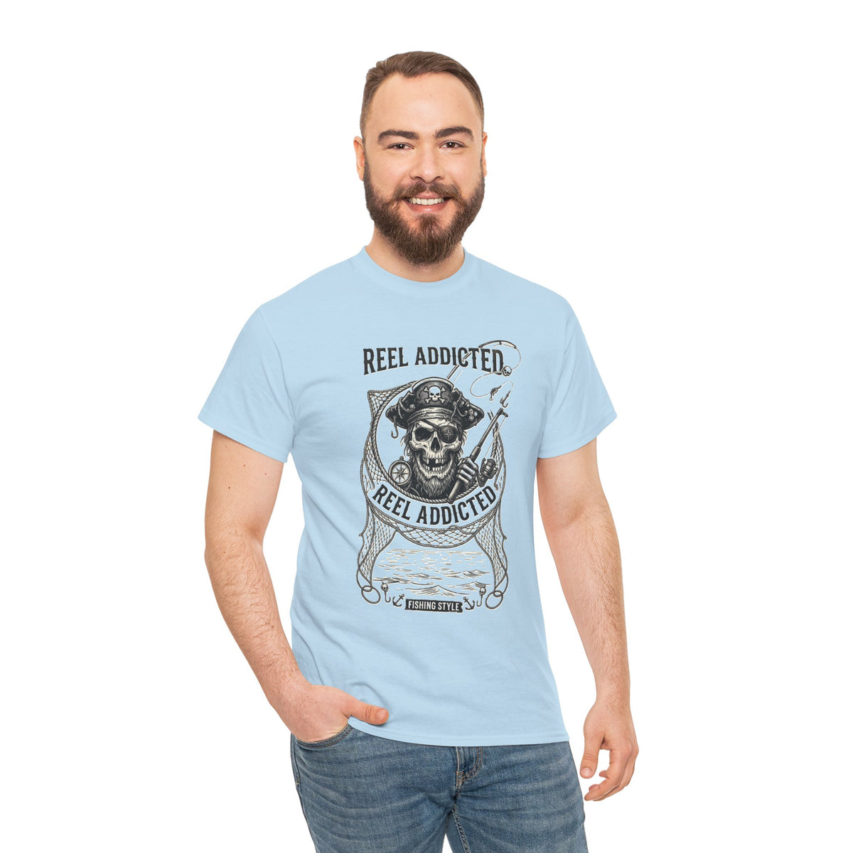 Skull Reel Addicted Fishing Design T-Shirt