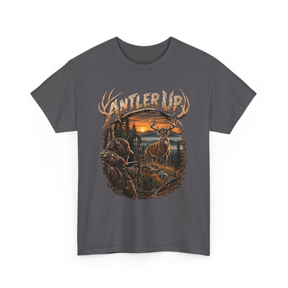T-shirt Antler Up Deer Sunset | Scène de chasse, cerf en forêt