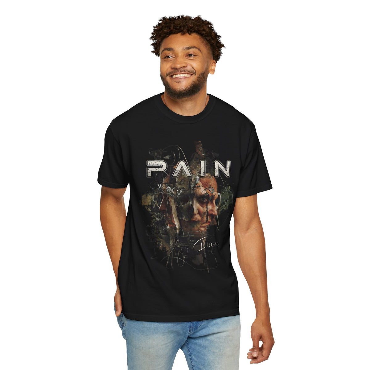 Pain I Am Album Artwork Industrial Metal T-shirt | Face Portrait Dark Grunge Illustration, Vintage Rock Tee