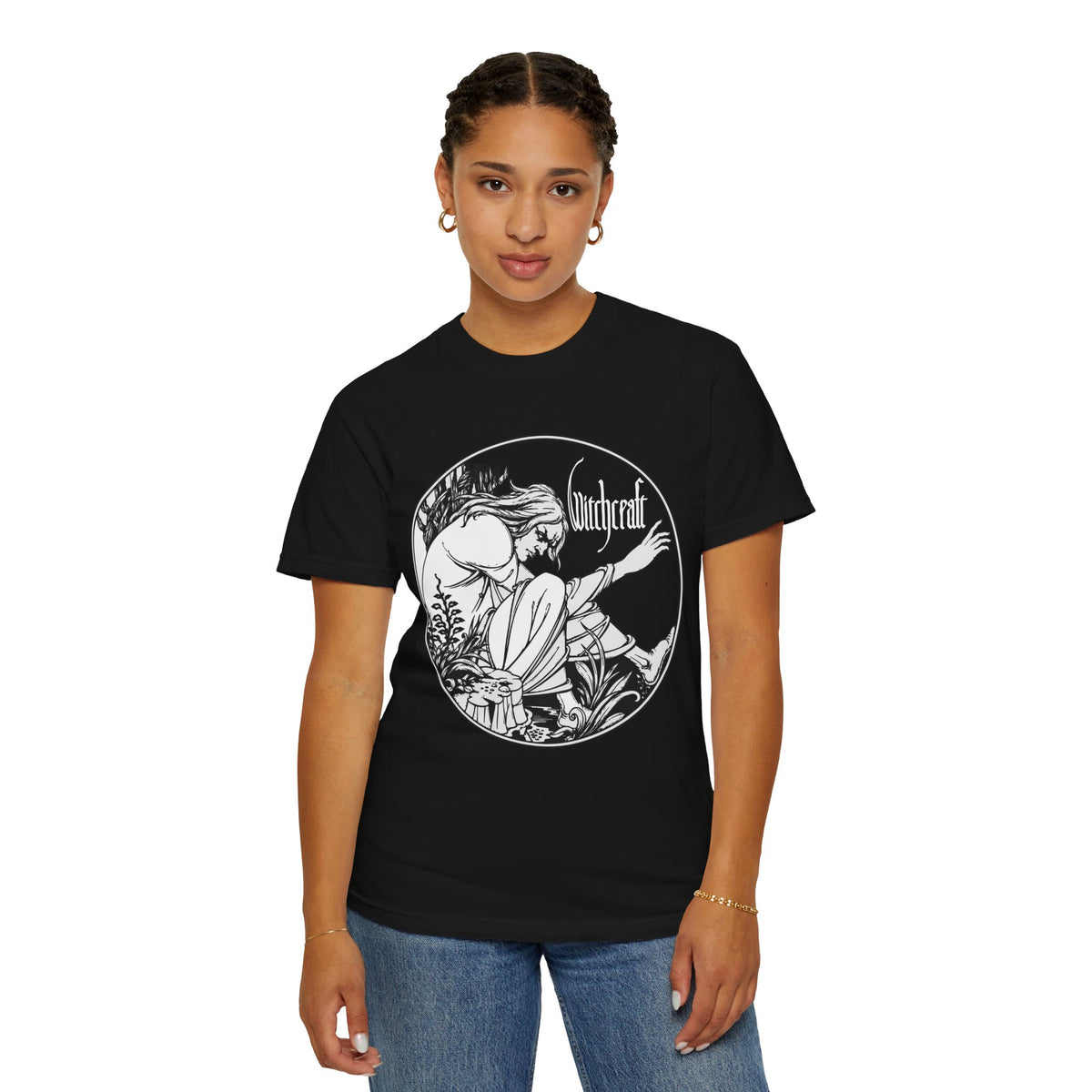 T-shirt Rock occulte et Doom Metal Witchcraft Moon Witch | Illustration de sorcière vintage, t-shirt de groupe de Doom Metal gothique d'Halloween