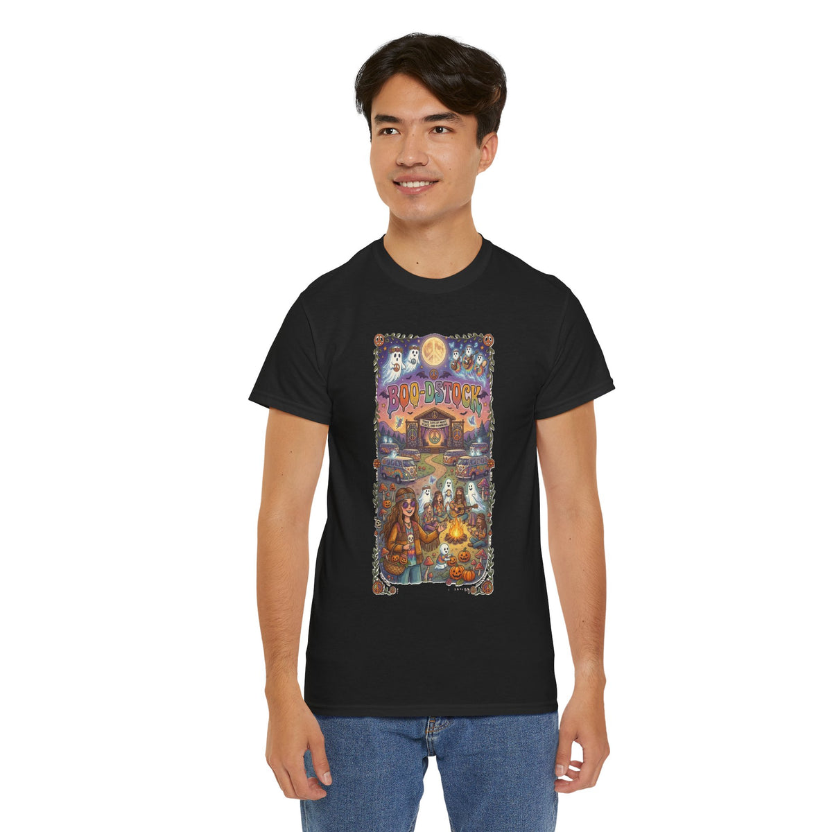 T-shirt d'Halloween hippie Boo-dstock | Tee-shirt d'Halloween effrayant hippie