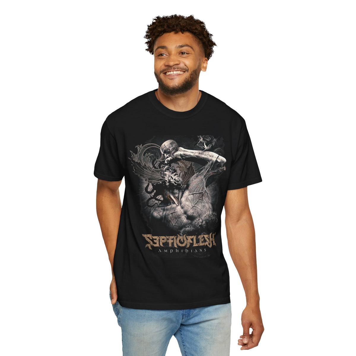 Camiseta con diseño Amphibians de Septic Flesh | Camiseta gráfica de banda de metal griega