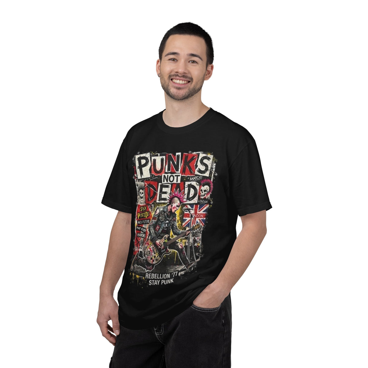 Camiseta gráfica Punks Not Dead | Camiseta de rebelión punk rock