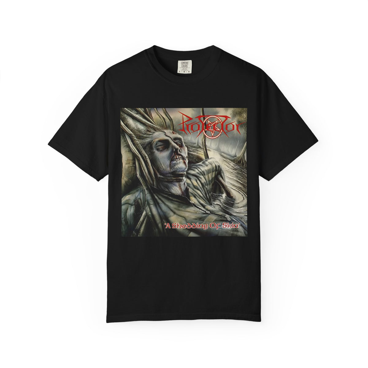 Camiseta con el arte del álbum Shedding of Skin de Protector | Camiseta con el diseño de portada de la banda alemana de death thrash metal