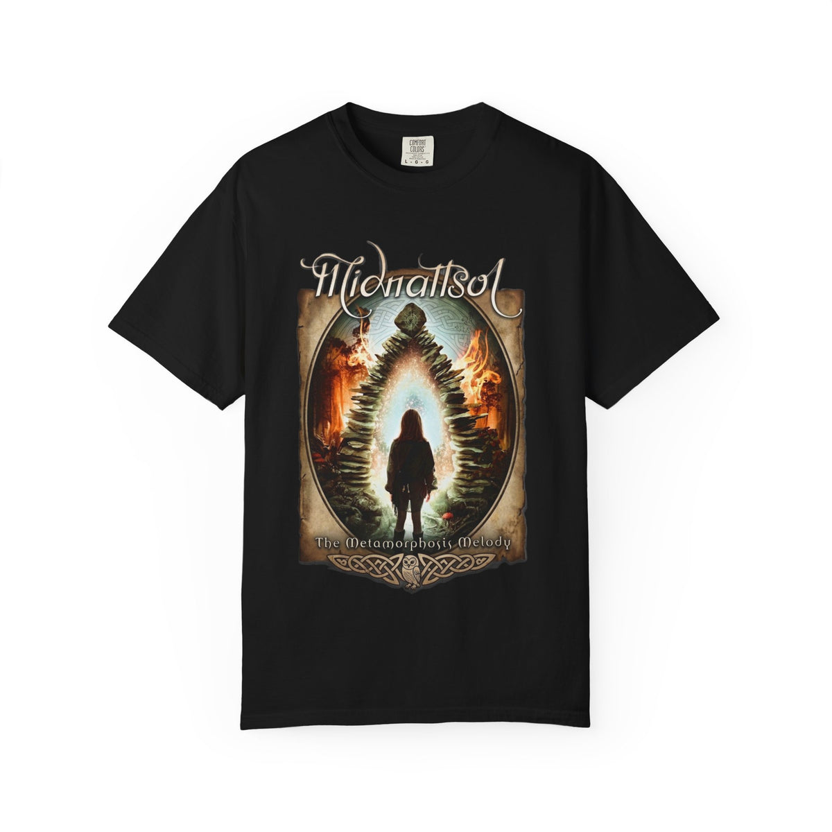 Camiseta con diseño de portal y silueta de la melodía de metamorfosis de Midnattsol | Camiseta con arte de banda de folk metal gótico