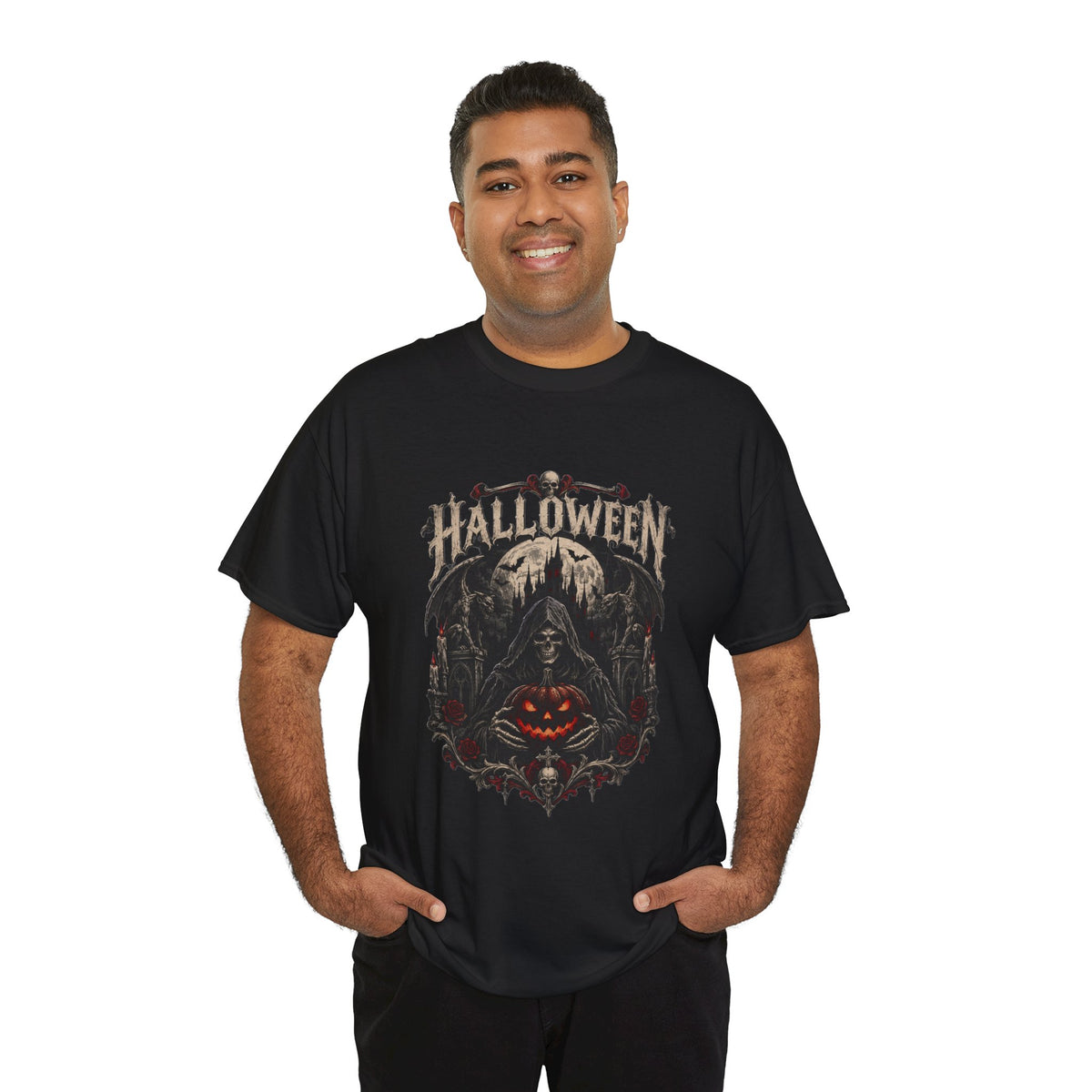 Camiseta de Halloween de calavera y calabaza | Camiseta de Jack-O'-Lantern en bosque espeluznante