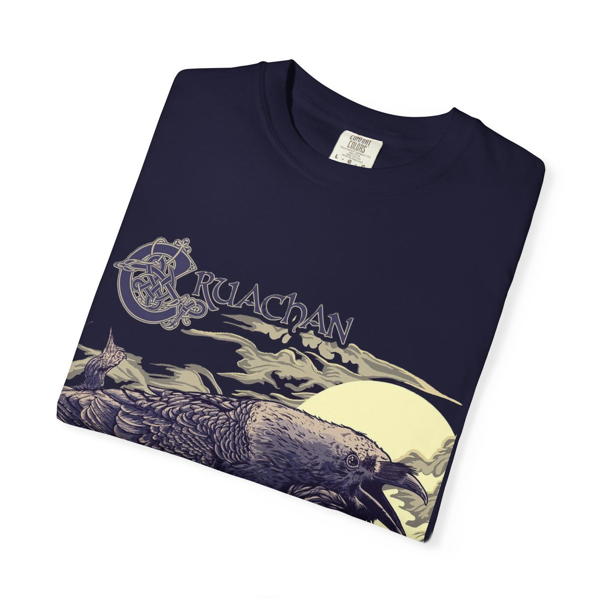 T-shirt avec illustration du corbeau de Cruachan | Folk Metal, illustration de corbeau celte, scène de ciel nocturne