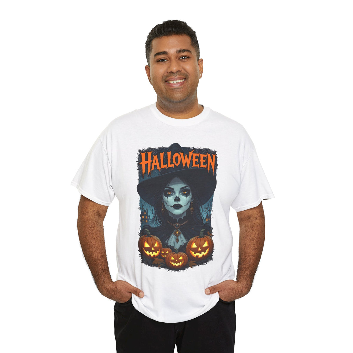 Camiseta de bruja con calabazas de Halloween | Camiseta de arte de calavera de Halloween