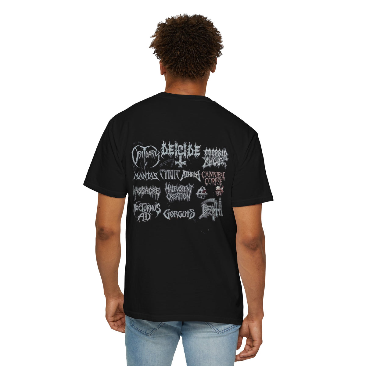 Camiseta de doble cara Death Metal No Compromise | Camiseta con collage de logotipos de bandas de Death Metal de Florida