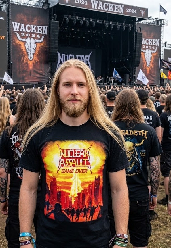 Nuclear Assault Game Over Album Art T-shirt | Thrash Metal Band Tee