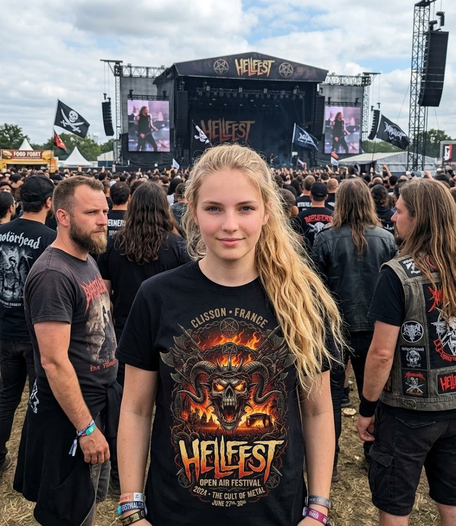 Hellfest Skull Flame Illustration T-shirt | Metal Festival Tee
